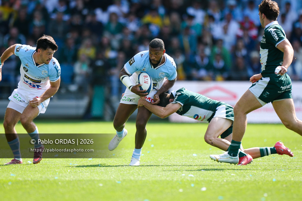 Cheikh Tiberghien, lors du match de Top 14 entre l'Aviron bayonnais et la Section paloise, le 18 avril 2026 au stade Jean Dauger de Bayonne, France (Photo Pablo ORDAS)