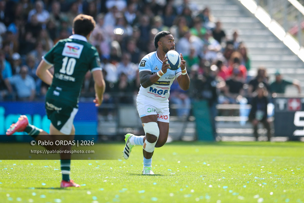Manu Tuilagi, lors du match de Top 14 entre l'Aviron bayonnais et la Section paloise, le 18 avril 2026 au stade Jean Dauger de Bayonne, France (Photo Pablo ORDAS)