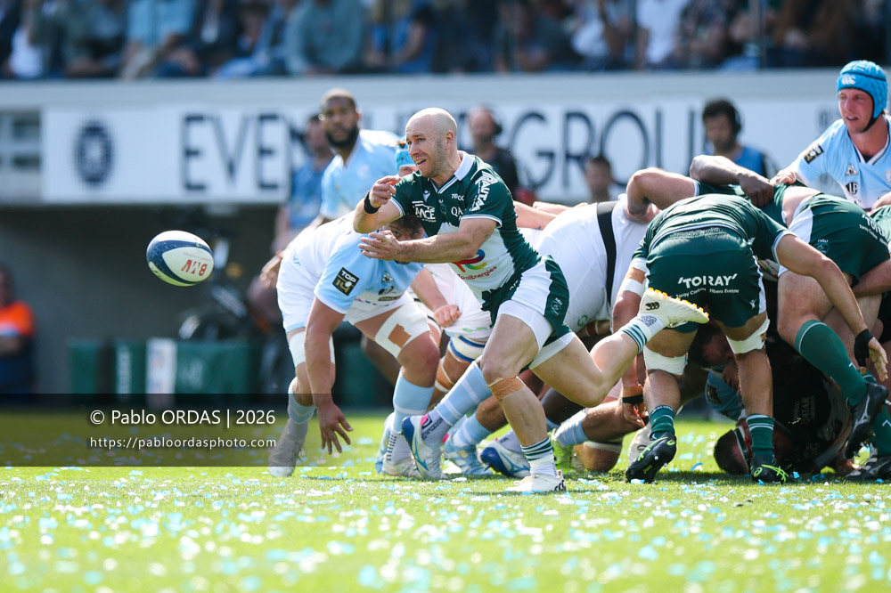 Dan Robson, lors du match de Top 14 entre l'Aviron bayonnais et la Section paloise, le 18 avril 2026 au stade Jean Dauger de Bayonne, France (Photo Pablo ORDAS)