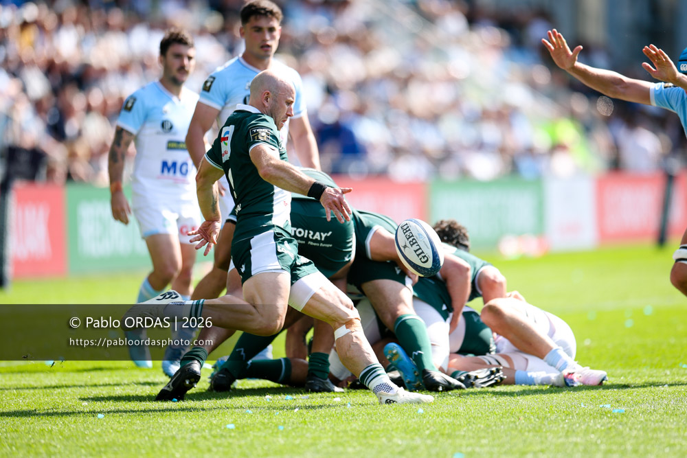 Dan Robson, lors du match de Top 14 entre l'Aviron bayonnais et la Section paloise, le 18 avril 2026 au stade Jean Dauger de Bayonne, France (Photo Pablo ORDAS)