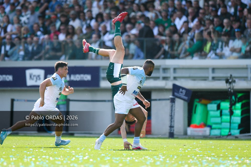 Cheikh Tiberghien, lors du match de Top 14 entre l'Aviron bayonnais et la Section paloise, le 18 avril 2026 au stade Jean Dauger de Bayonne, France (Photo Pablo ORDAS)
