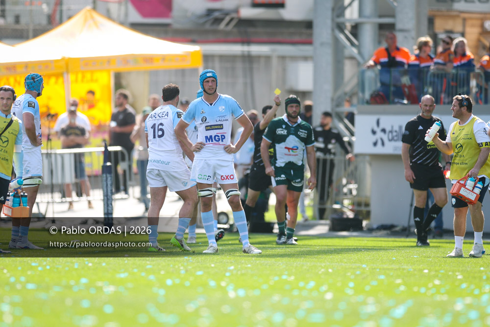 Baptiste Chouzenoux, lors du match de Top 14 entre l'Aviron bayonnais et la Section paloise, le 18 avril 2026 au stade Jean Dauger de Bayonne, France (Photo Pablo ORDAS)