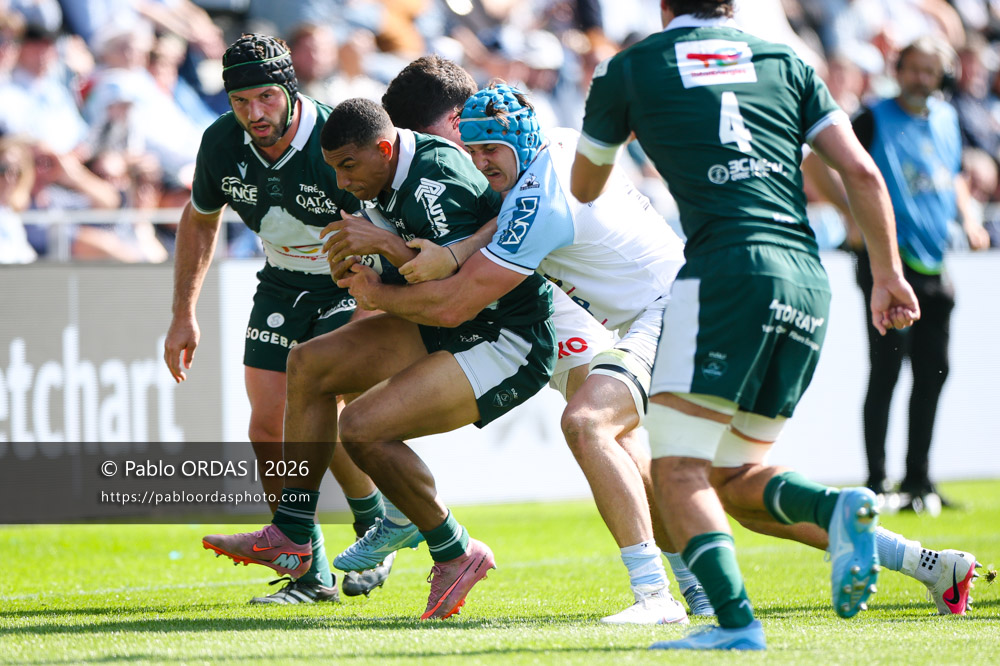 Aaron Grandidier, lors du match de Top 14 entre l'Aviron bayonnais et la Section paloise, le 18 avril 2026 au stade Jean Dauger de Bayonne, France (Photo Pablo ORDAS)