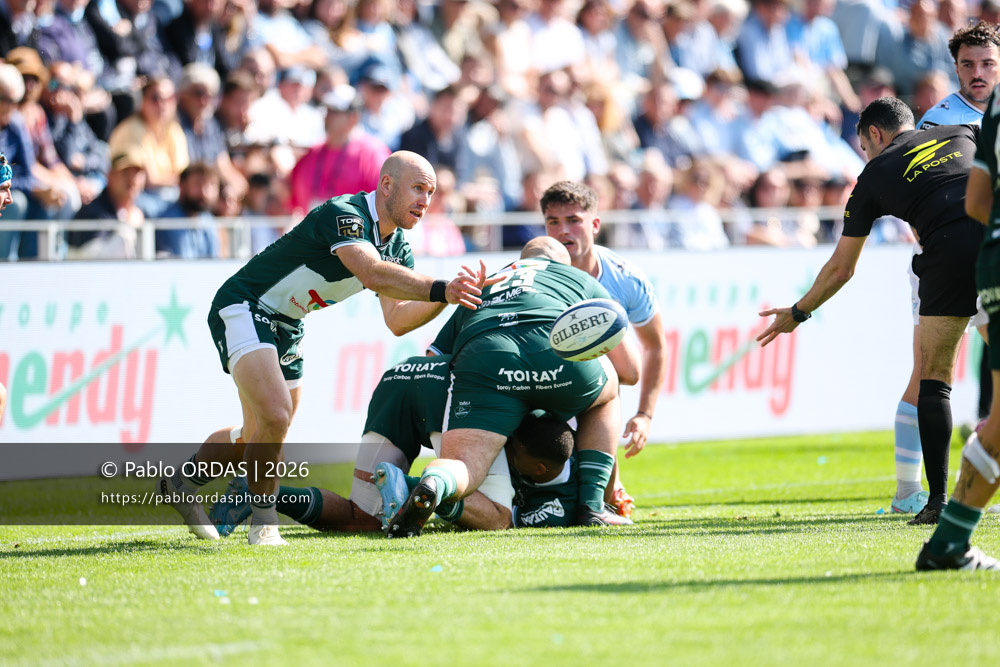 Dan Robson, lors du match de Top 14 entre l'Aviron bayonnais et la Section paloise, le 18 avril 2026 au stade Jean Dauger de Bayonne, France (Photo Pablo ORDAS)