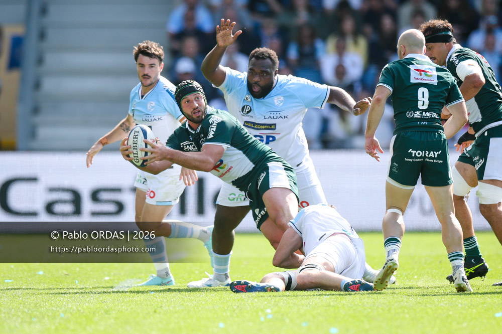 Beka Gorgadze, lors du match de Top 14 entre l'Aviron bayonnais et la Section paloise, le 18 avril 2026 au stade Jean Dauger de Bayonne, France (Photo Pablo ORDAS)