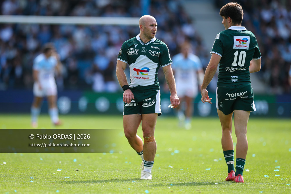 Dan Robson, lors du match de Top 14 entre l'Aviron bayonnais et la Section paloise, le 18 avril 2026 au stade Jean Dauger de Bayonne, France (Photo Pablo ORDAS)