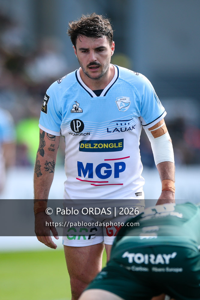 Baptiste Germain, lors du match de Top 14 entre l'Aviron bayonnais et la Section paloise, le 18 avril 2026 au stade Jean Dauger de Bayonne, France (Photo Pablo ORDAS)