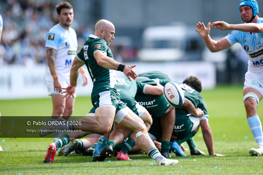 Dan Robson, lors du match de Top 14 entre l'Aviron bayonnais et la Section paloise, le 18 avril 2026 au stade Jean Dauger de Bayonne, France (Photo Pablo ORDAS)