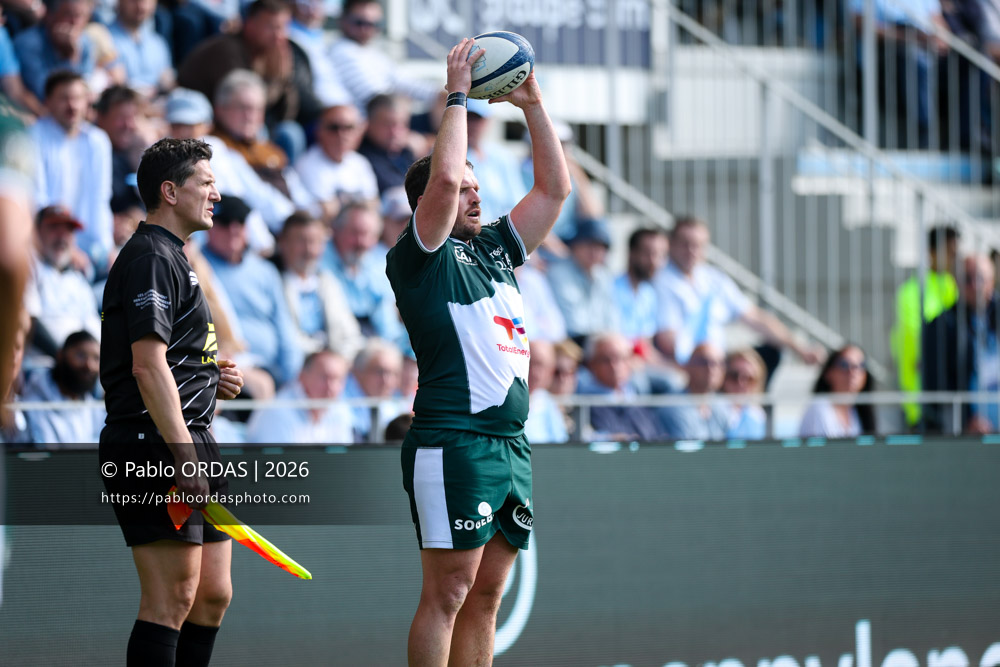 Julian Montoya, lors du match de Top 14 entre l'Aviron bayonnais et la Section paloise, le 18 avril 2026 au stade Jean Dauger de Bayonne, France (Photo Pablo ORDAS)