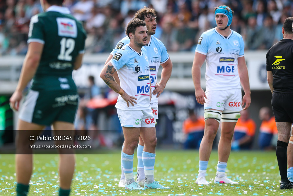 Baptiste Germain, lors du match de Top 14 entre l'Aviron bayonnais et la Section paloise, le 18 avril 2026 au stade Jean Dauger de Bayonne, France (Photo Pablo ORDAS)