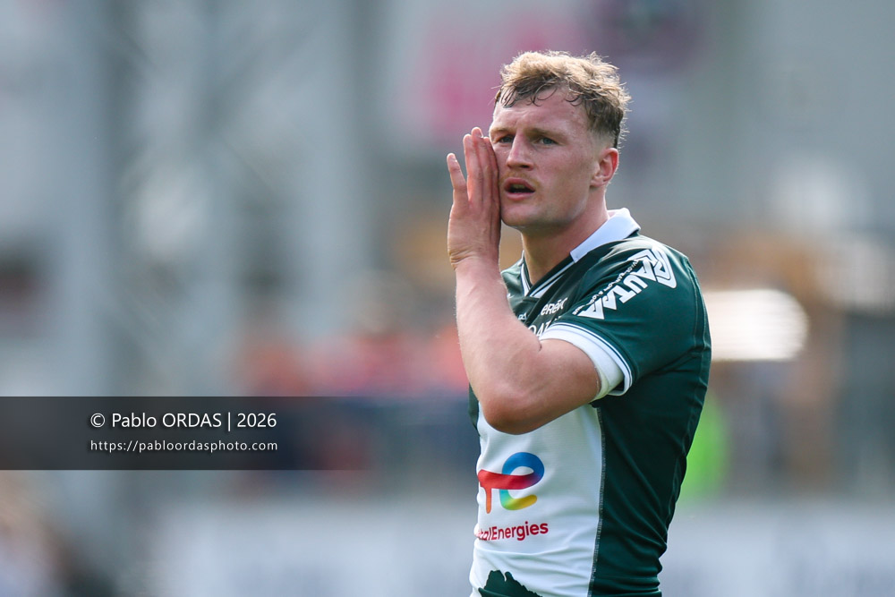 Emilien Gailleton, lors du match de Top 14 entre l'Aviron bayonnais et la Section paloise, le 18 avril 2026 au stade Jean Dauger de Bayonne, France (Photo Pablo ORDAS)