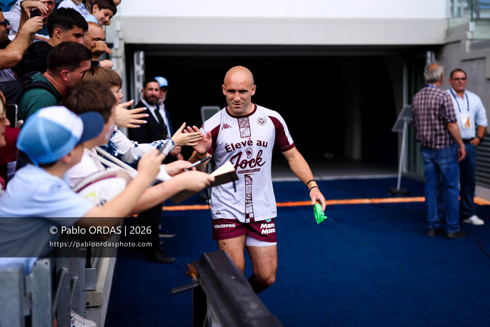 Maxime Lucu, lors du match de Top 14 entre l'Aviron bayonnais et l'Union Bordeaux Bègles, le 9 mai 2026 au stade Jean Dauger de Bayonne, France (Photo Pablo ORDAS)