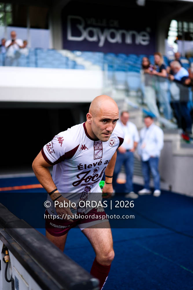 Maxime Lucu, lors du match de Top 14 entre l'Aviron bayonnais et l'Union Bordeaux Bègles, le 9 mai 2026 au stade Jean Dauger de Bayonne, France (Photo Pablo ORDAS)