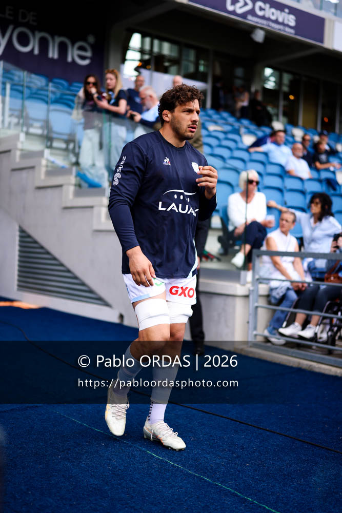 Alexandre Fischer, lors du match de Top 14 entre l'Aviron bayonnais et l'Union Bordeaux Bègles, le 9 mai 2026 au stade Jean Dauger de Bayonne, France (Photo Pablo ORDAS)