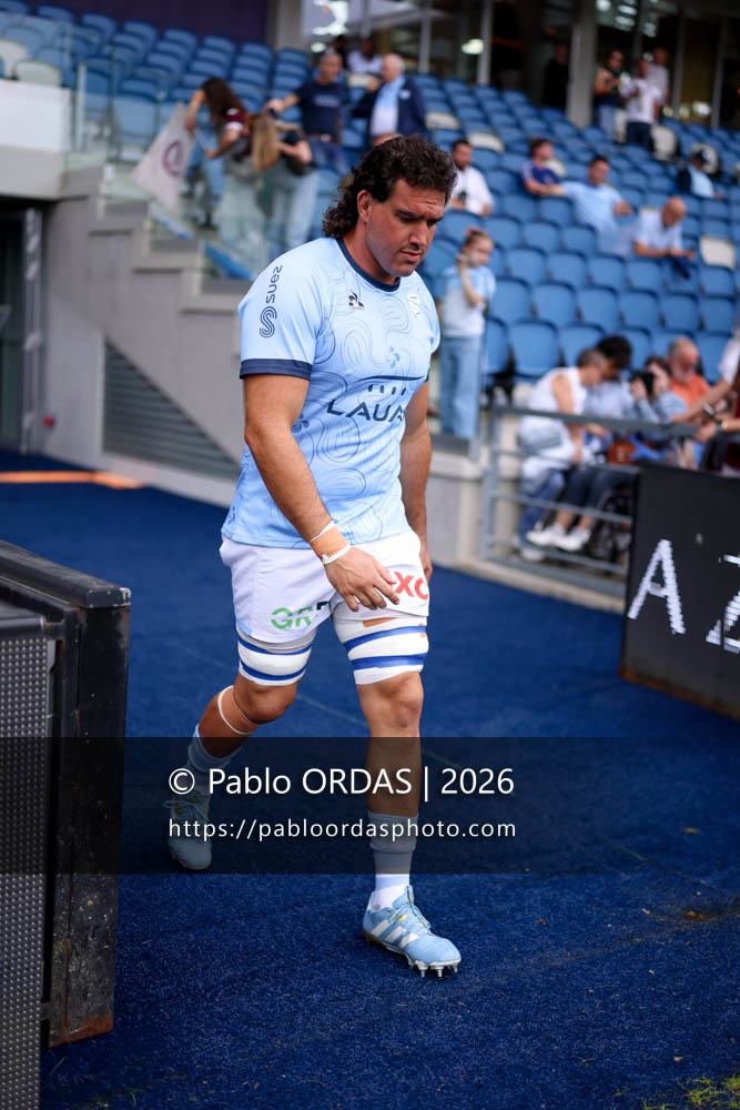 Lucas Paulos, lors du match de Top 14 entre l'Aviron bayonnais et l'Union Bordeaux Bègles, le 9 mai 2026 au stade Jean Dauger de Bayonne, France (Photo Pablo ORDAS)