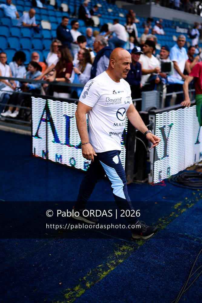 Laurent Travers, lors du match de Top 14 entre l'Aviron bayonnais et l'Union Bordeaux Bègles, le 9 mai 2026 au stade Jean Dauger de Bayonne, France (Photo Pablo ORDAS)