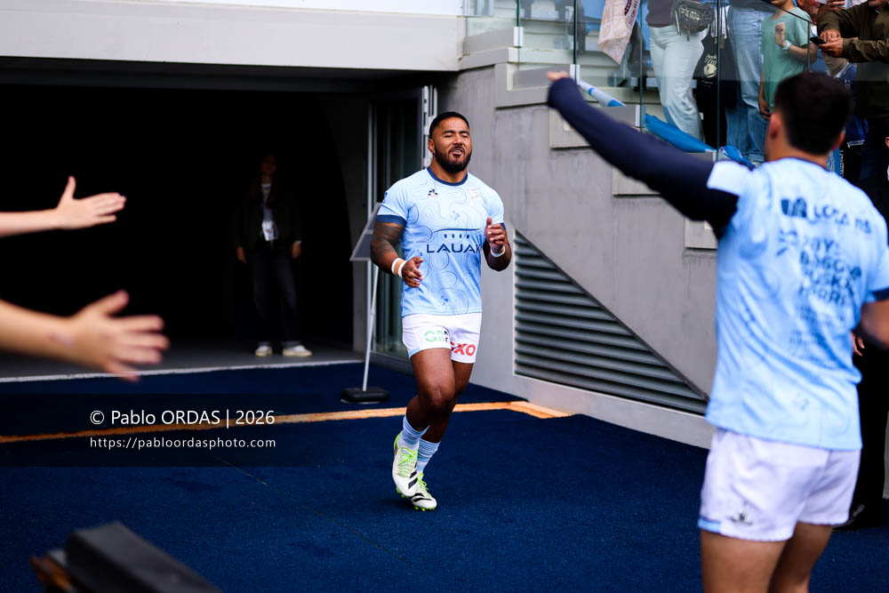 Manu Tuilagi, lors du match de Top 14 entre l'Aviron bayonnais et l'Union Bordeaux Bègles, le 9 mai 2026 au stade Jean Dauger de Bayonne, France (Photo Pablo ORDAS)