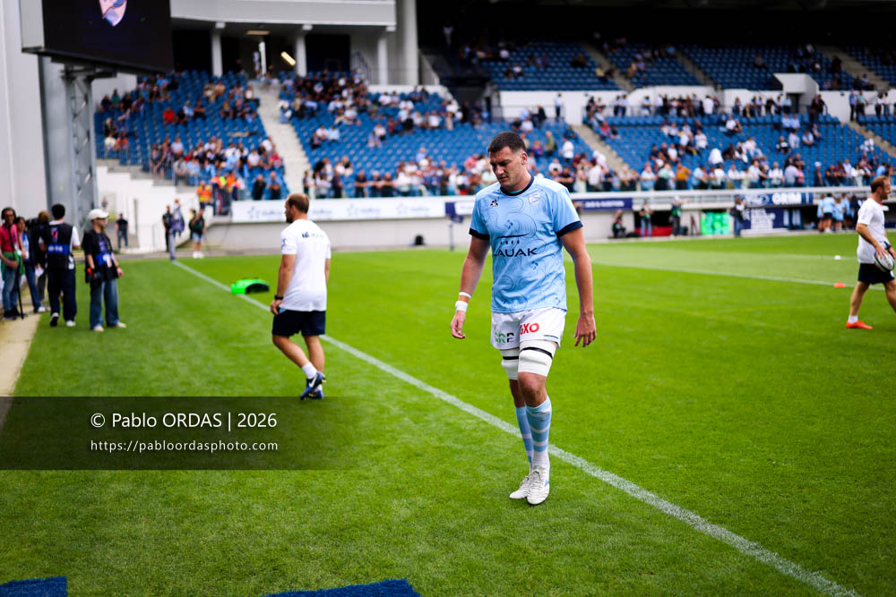 Ewan Johnson, lors du match de Top 14 entre l'Aviron bayonnais et l'Union Bordeaux Bègles, le 9 mai 2026 au stade Jean Dauger de Bayonne, France (Photo Pablo ORDAS)