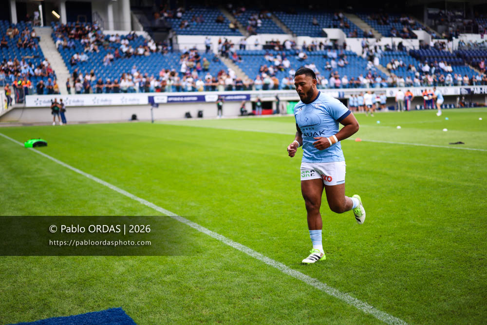 Manu Tuilagi, lors du match de Top 14 entre l'Aviron bayonnais et l'Union Bordeaux Bègles, le 9 mai 2026 au stade Jean Dauger de Bayonne, France (Photo Pablo ORDAS)