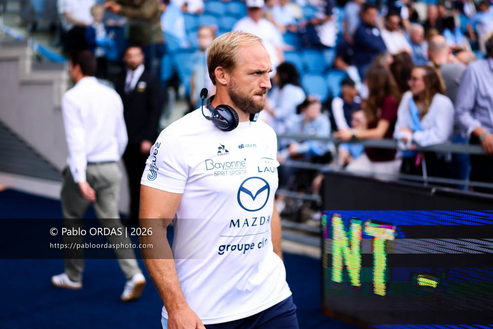 Jean Monribot, lors du match de Top 14 entre l'Aviron bayonnais et l'Union Bordeaux Bègles, le 9 mai 2026 au stade Jean Dauger de Bayonne, France (Photo Pablo ORDAS)
