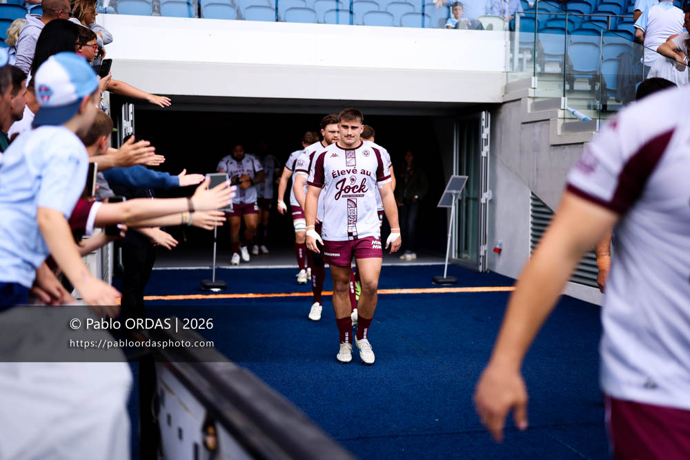 Matis Perchaud, lors du match de Top 14 entre l'Aviron bayonnais et l'Union Bordeaux Bègles, le 9 mai 2026 au stade Jean Dauger de Bayonne, France (Photo Pablo ORDAS)