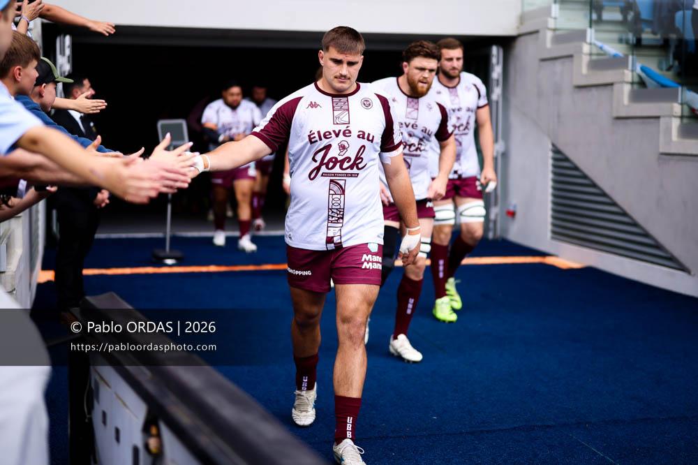 Matis Perchaud, lors du match de Top 14 entre l'Aviron bayonnais et l'Union Bordeaux Bègles, le 9 mai 2026 au stade Jean Dauger de Bayonne, France (Photo Pablo ORDAS)