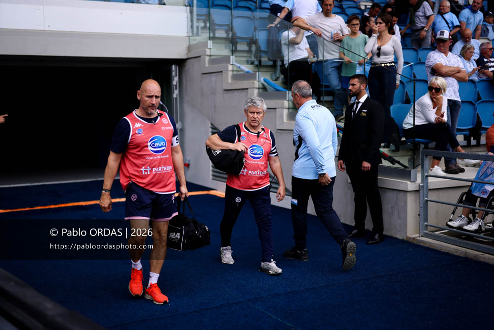 Christophe Foucaud, lors du match de Top 14 entre l'Aviron bayonnais et l'Union Bordeaux Bègles, le 9 mai 2026 au stade Jean Dauger de Bayonne, France (Photo Pablo ORDAS)