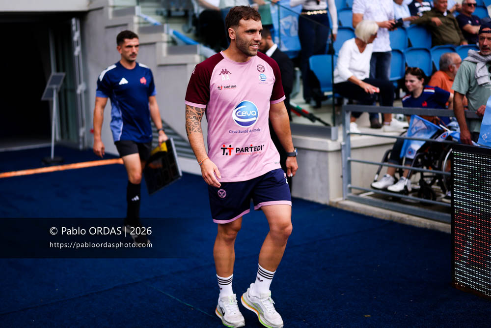 Arthur Alvarez, lors du match de Top 14 entre l'Aviron bayonnais et l'Union Bordeaux Bègles, le 9 mai 2026 au stade Jean Dauger de Bayonne, France (Photo Pablo ORDAS)