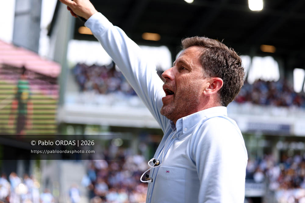 Christophe Daupes, lors du match de Top 14 entre l'Aviron bayonnais et l'Union Bordeaux Bègles, le 9 mai 2026 au stade Jean Dauger de Bayonne, France (Photo Pablo ORDAS)