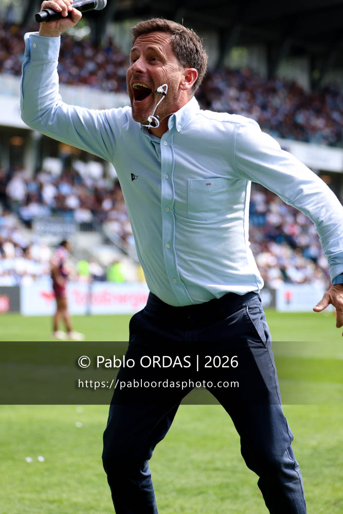 Christophe Daupes, lors du match de Top 14 entre l'Aviron bayonnais et l'Union Bordeaux Bègles, le 9 mai 2026 au stade Jean Dauger de Bayonne, France (Photo Pablo ORDAS)