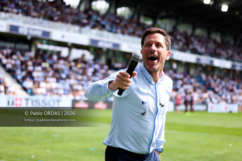 Christophe Daupes, lors du match de Top 14 entre l'Aviron bayonnais et l'Union Bordeaux Bègles, le 9 mai 2026 au stade Jean Dauger de Bayonne, France (Photo Pablo ORDAS)