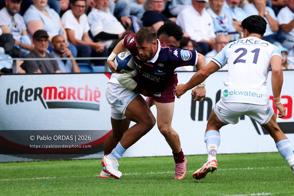 Arthur Retière, lors du match de Top 14 entre l'Aviron bayonnais et l'Union Bordeaux Bègles, le 9 mai 2026 au stade Jean Dauger de Bayonne, France (Photo Pablo ORDAS)