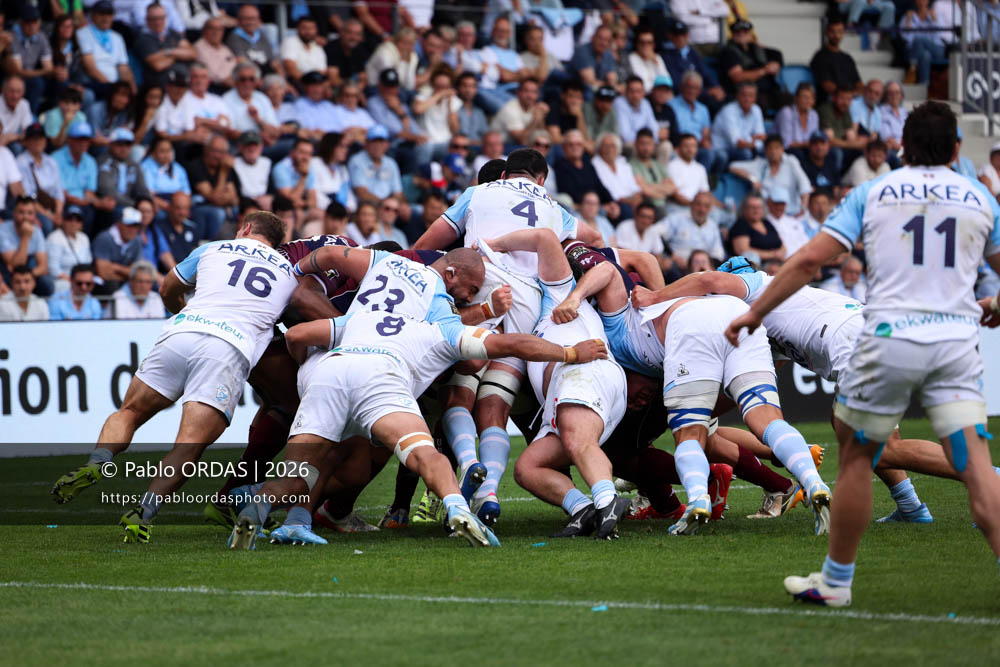 Emerick Setiano, lors du match de Top 14 entre l'Aviron bayonnais et l'Union Bordeaux Bègles, le 9 mai 2026 au stade Jean Dauger de Bayonne, France (Photo Pablo ORDAS)