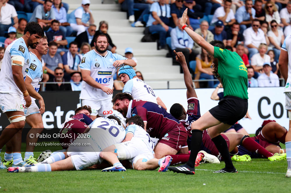 Ugo Boniface, lors du match de Top 14 entre l'Aviron bayonnais et l'Union Bordeaux Bègles, le 9 mai 2026 au stade Jean Dauger de Bayonne, France (Photo Pablo ORDAS)