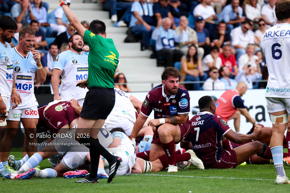 Ugo Boniface, lors du match de Top 14 entre l'Aviron bayonnais et l'Union Bordeaux Bègles, le 9 mai 2026 au stade Jean Dauger de Bayonne, France (Photo Pablo ORDAS)