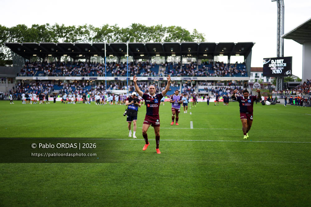 Maxime Lucu, lors du match de Top 14 entre l'Aviron bayonnais et l'Union Bordeaux Bègles, le 9 mai 2026 au stade Jean Dauger de Bayonne, France (Photo Pablo ORDAS)