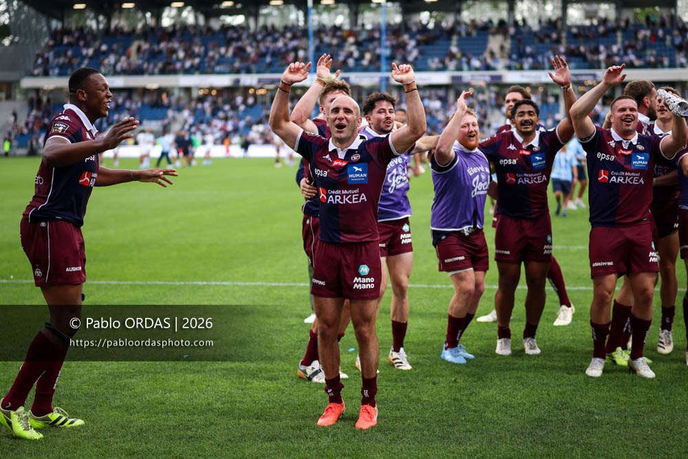 Maxime Lucu, lors du match de Top 14 entre l'Aviron bayonnais et l'Union Bordeaux Bègles, le 9 mai 2026 au stade Jean Dauger de Bayonne, France (Photo Pablo ORDAS)