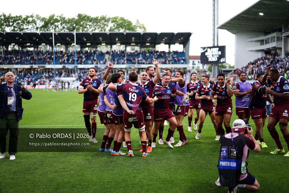 Maxime Lucu, lors du match de Top 14 entre l'Aviron bayonnais et l'Union Bordeaux Bègles, le 9 mai 2026 au stade Jean Dauger de Bayonne, France (Photo Pablo ORDAS)