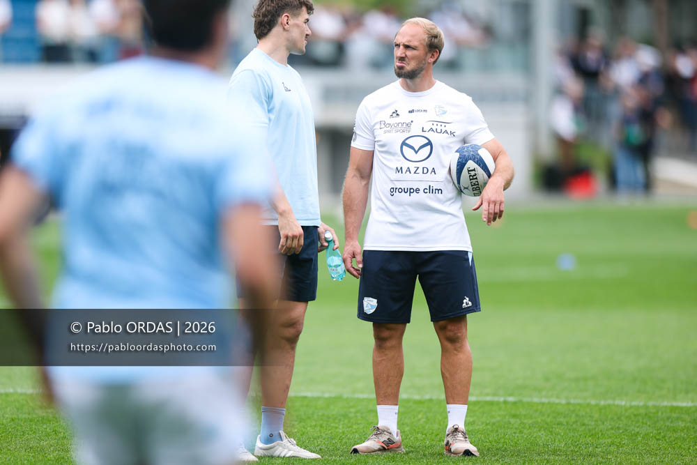 Jean Monribot, lors du match de Top 14 entre l'Aviron bayonnais et l'Union Bordeaux Bègles, le 9 mai 2026 au stade Jean Dauger de Bayonne, France (Photo Pablo ORDAS)