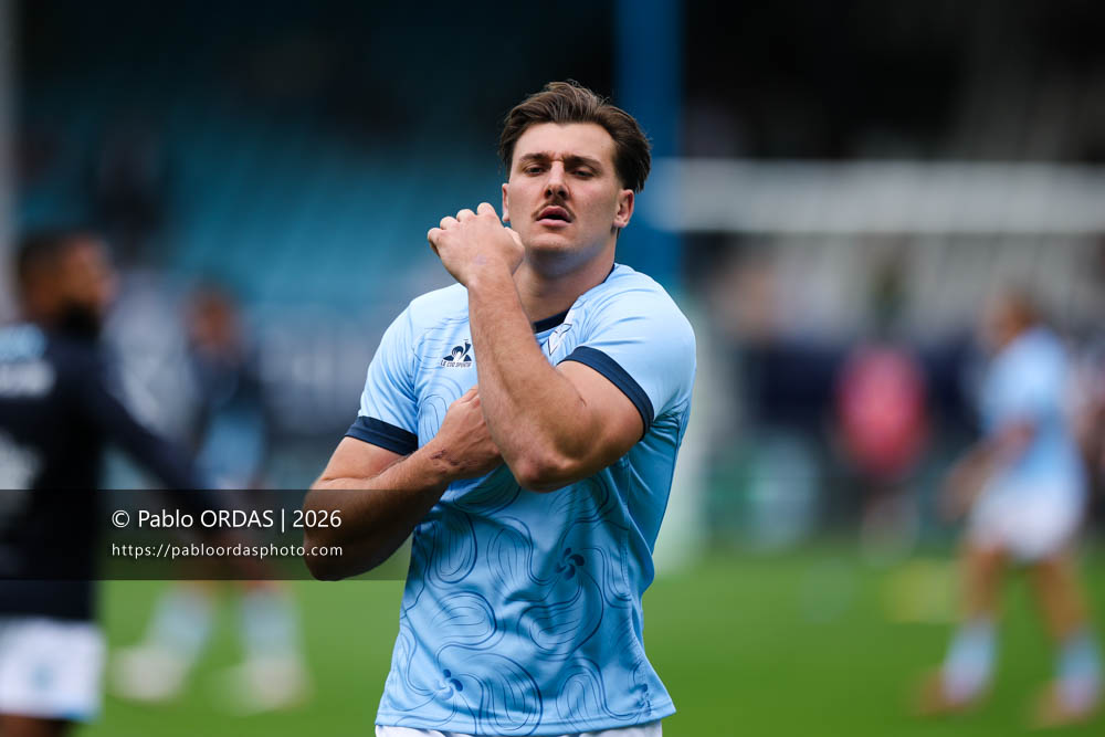 Esteban Capilla, lors du match de Top 14 entre l'Aviron bayonnais et l'Union Bordeaux Bègles, le 9 mai 2026 au stade Jean Dauger de Bayonne, France (Photo Pablo ORDAS)