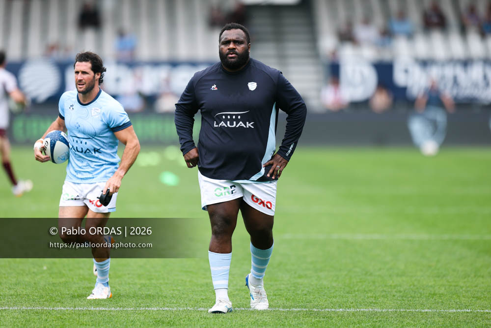Luke Tagi, lors du match de Top 14 entre l'Aviron bayonnais et l'Union Bordeaux Bègles, le 9 mai 2026 au stade Jean Dauger de Bayonne, France (Photo Pablo ORDAS)