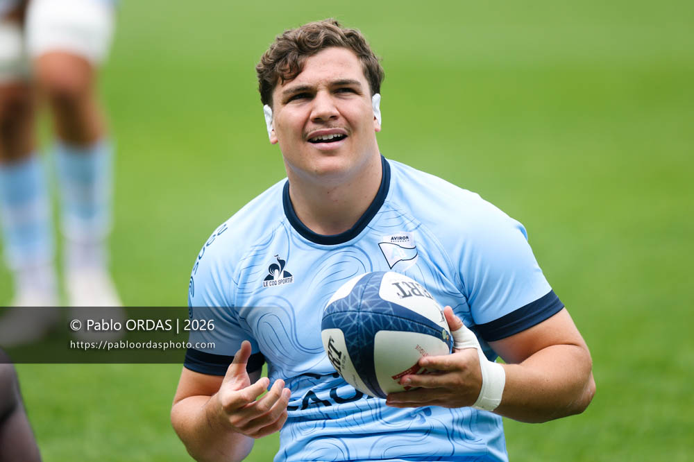Lucas Martin, lors du match de Top 14 entre l'Aviron bayonnais et l'Union Bordeaux Bègles, le 9 mai 2026 au stade Jean Dauger de Bayonne, France (Photo Pablo ORDAS)