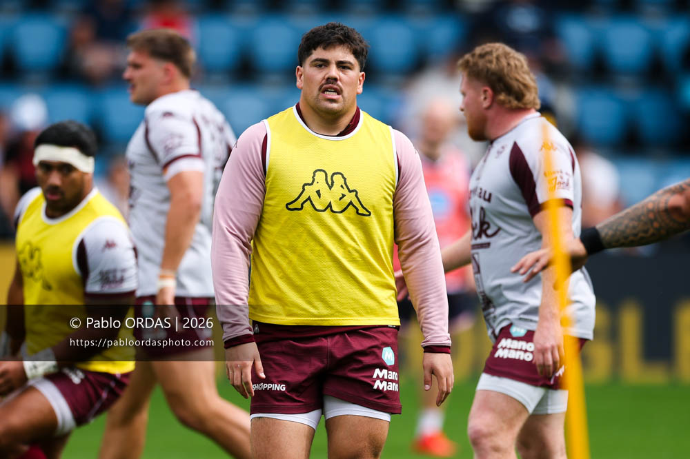 Connor Sa, lors du match de Top 14 entre l'Aviron bayonnais et l'Union Bordeaux Bègles, le 9 mai 2026 au stade Jean Dauger de Bayonne, France (Photo Pablo ORDAS)