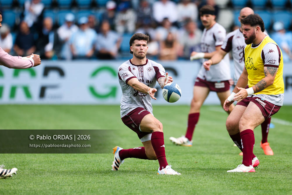 Matthieu Jalibert, lors du match de Top 14 entre l'Aviron bayonnais et l'Union Bordeaux Bègles, le 9 mai 2026 au stade Jean Dauger de Bayonne, France (Photo Pablo ORDAS)