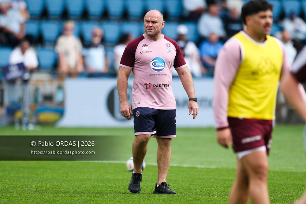 Jean-Baptiste Poux, lors du match de Top 14 entre l'Aviron bayonnais et l'Union Bordeaux Bègles, le 9 mai 2026 au stade Jean Dauger de Bayonne, France (Photo Pablo ORDAS)