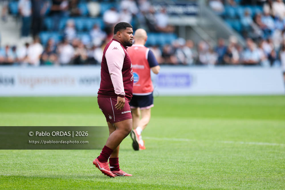 Toma Taufa, lors du match de Top 14 entre l'Aviron bayonnais et l'Union Bordeaux Bègles, le 9 mai 2026 au stade Jean Dauger de Bayonne, France (Photo Pablo ORDAS)