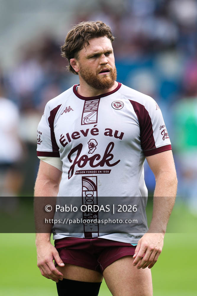 Lachlan Swinton, lors du match de Top 14 entre l'Aviron bayonnais et l'Union Bordeaux Bègles, le 9 mai 2026 au stade Jean Dauger de Bayonne, France (Photo Pablo ORDAS)