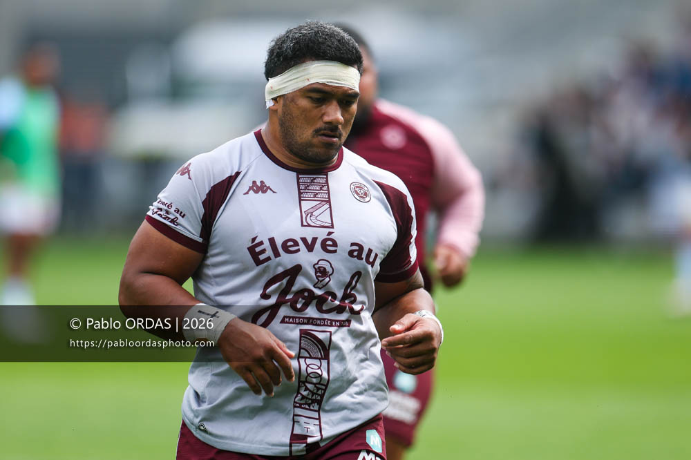 Sipili Falatea, lors du match de Top 14 entre l'Aviron bayonnais et l'Union Bordeaux Bègles, le 9 mai 2026 au stade Jean Dauger de Bayonne, France (Photo Pablo ORDAS)
