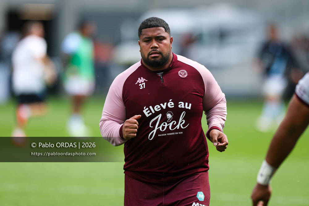 Toma Taufa, lors du match de Top 14 entre l'Aviron bayonnais et l'Union Bordeaux Bègles, le 9 mai 2026 au stade Jean Dauger de Bayonne, France (Photo Pablo ORDAS)