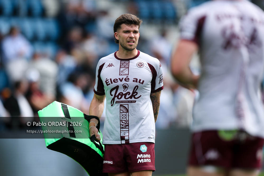 Matthieu Jalibert, lors du match de Top 14 entre l'Aviron bayonnais et l'Union Bordeaux Bègles, le 9 mai 2026 au stade Jean Dauger de Bayonne, France (Photo Pablo ORDAS)